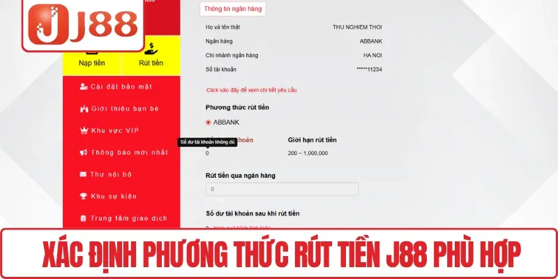 Xác định phương thức rút tiền J88 phù hợp